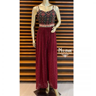 Garnet Red Georgette Jumpsuit