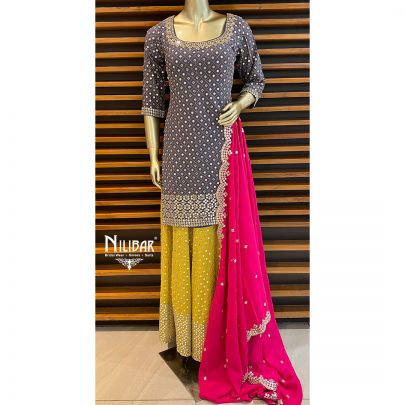 Amythyst Purple Chinon Panelled Palazzos Suit