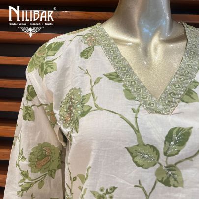 Pista and White Cotton Kurta Set