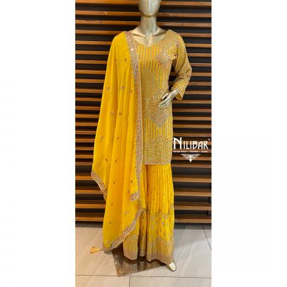 Yellow Chinon Garara Suit