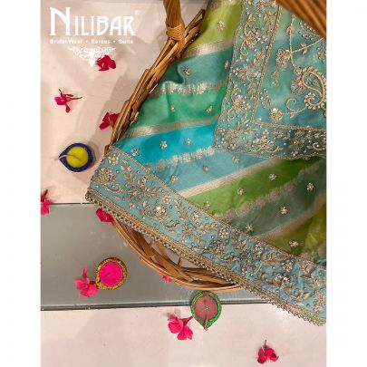 Parrot Green Multi color Silk Unstitched Suit 