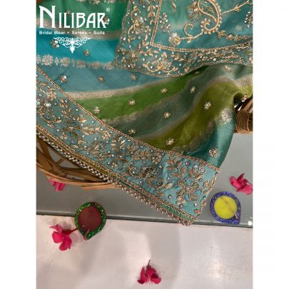 Parrot Green Multi color Silk Unstitched Suit 