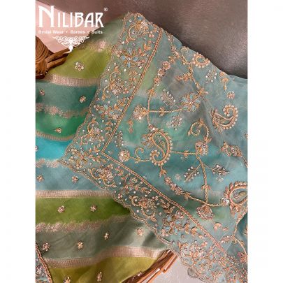 Parrot Green Multi color Silk Unstitched Suit 