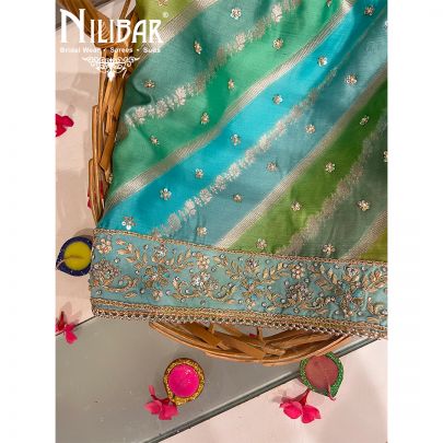 Parrot Green Multi color Silk Unstitched Suit 