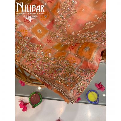 Orange Multi color Silk Unstitched Suit