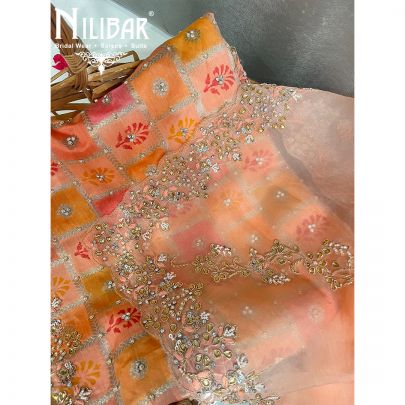 Orange Multi color Silk Unstitched Suit