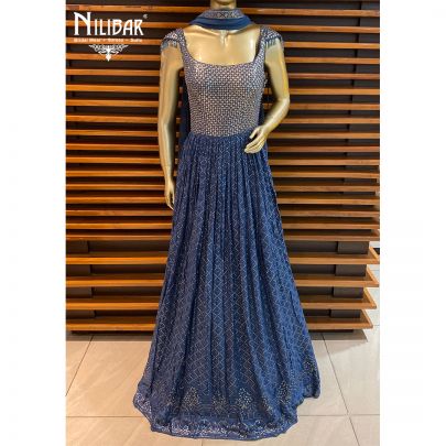 Spruce Blue Chifon Anarkali Suit