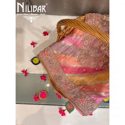 Pink Multi Color Silk Unstitched Suit