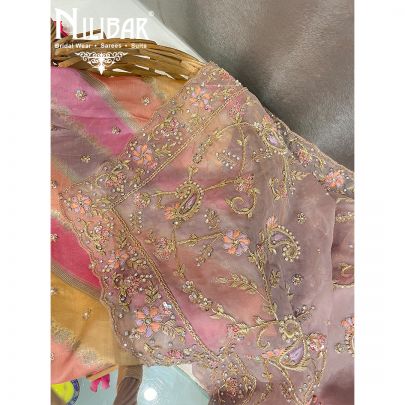 Pink Multi Color Silk Unstitched Suit
