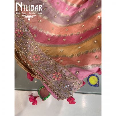 Pink Multi Color Silk Unstitched Suit