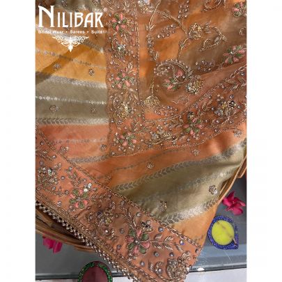 Petal Pink & Old Olive Multi Color Silk Unstitched Suit