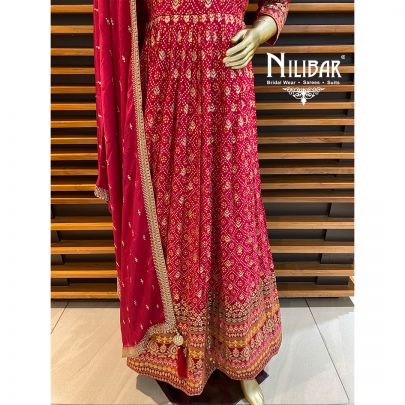 Magenta Silk Bandhani Anarkali