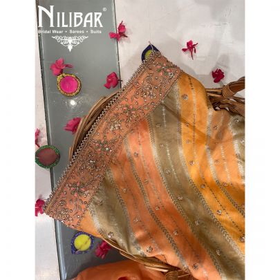 Petal Pink & Old Olive Multi Color Silk Unstitched Suit