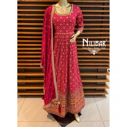 Magenta Silk Bandhani Anarkali