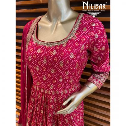 Magenta Silk Bandhani Anarkali