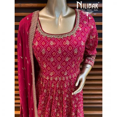 Magenta Silk Bandhani Anarkali