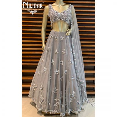 Dark  Grey Net Lehenga