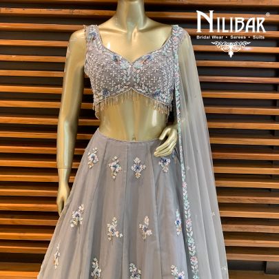 Dark  Grey Net Lehenga