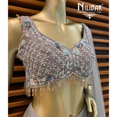Dark  Grey Net Lehenga
