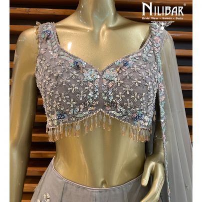 Dark  Grey Net Lehenga