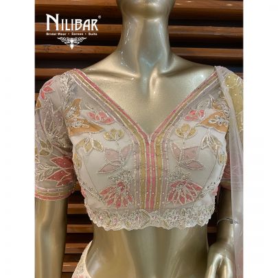 Cream Net Lehenga