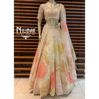 Cream Net Lehenga
