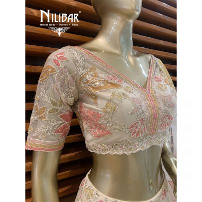 Cream Net Lehenga