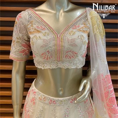 Cream Net Lehenga