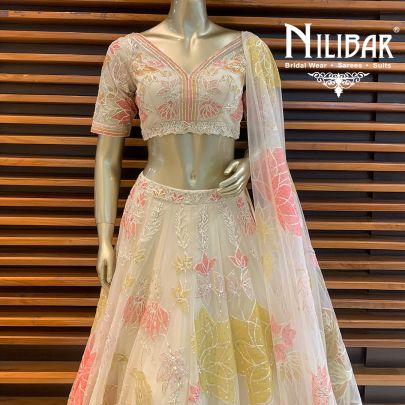 Cream Net Lehenga