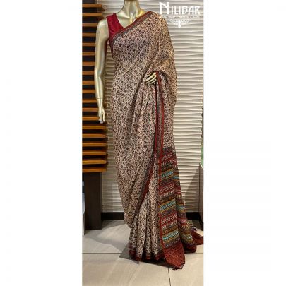 Wheat Beige Chinon Stitched Saree