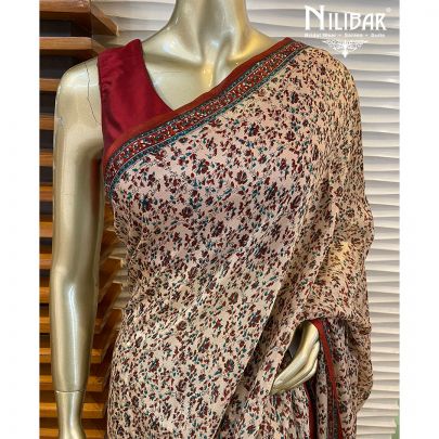 Wheat Beige Chinon Stitched Saree