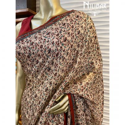 Wheat Beige Chinon Stitched Saree