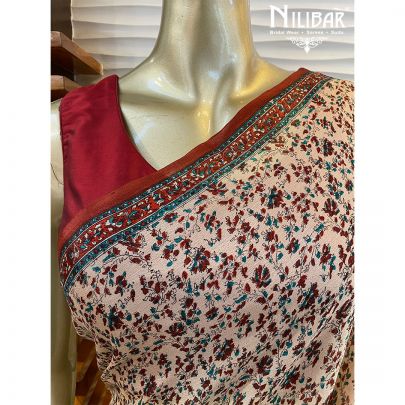 Wheat Beige Chinon Stitched Saree