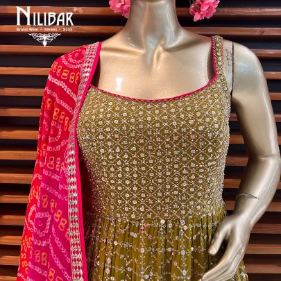 Oilve Green Georgette Bandhani Print Palazzo Suit