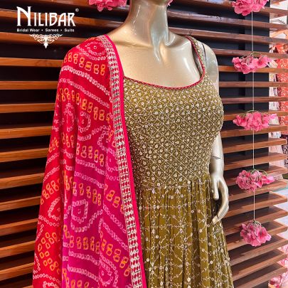 Oilve Green Georgette Bandhani Print Palazzo Suit
