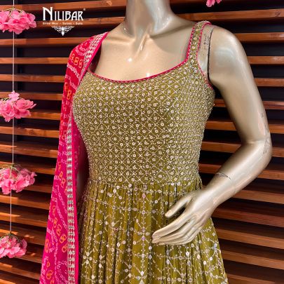 Oilve Green Georgette Bandhani Print Palazzo Suit