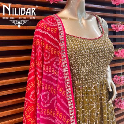 Oilve Green Georgette Bandhani Print Palazzo Suit