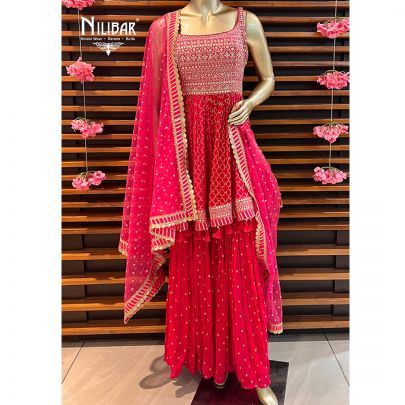 Hot Pink Georgette Garara Suit