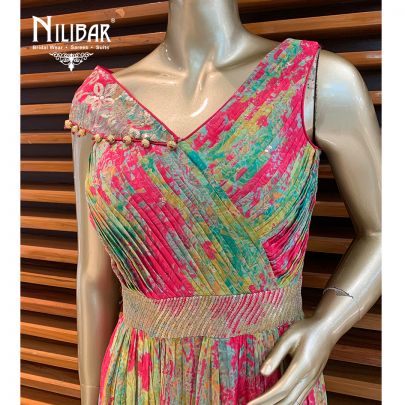 Magenta Georgette Printed Jumpsuit