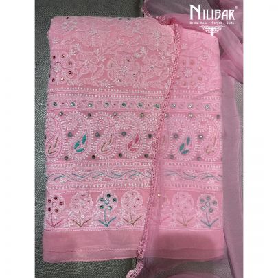 Pink Cotton and Chinon Unstitched Suit