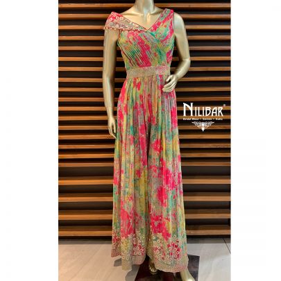 Magenta Georgette Printed Jumpsuit