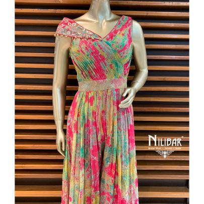 Magenta Georgette Printed Jumpsuit
