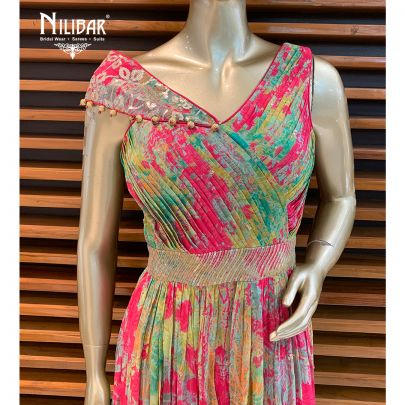 Magenta Georgette Printed Jumpsuit