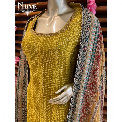 Mustard Georgette Printed Garara Suit