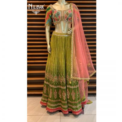 Mehendi Green Silk Lehenga