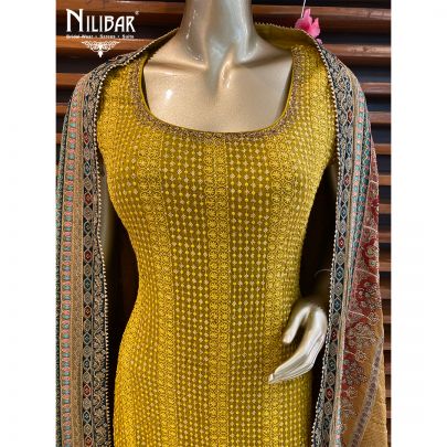 Mustard Georgette Printed Garara Suit
