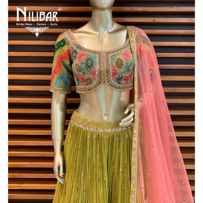 Mehendi Green Silk Lehenga