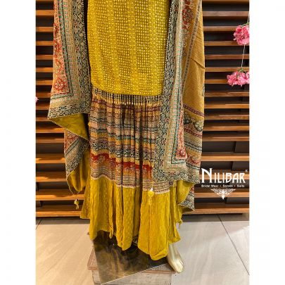 Mustard Georgette Printed Garara Suit