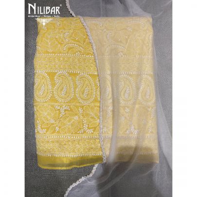 Yellow Cotton and Chinon Unstitched Suit