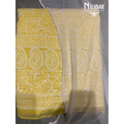 Yellow Cotton and Chinon Unstitched Suit